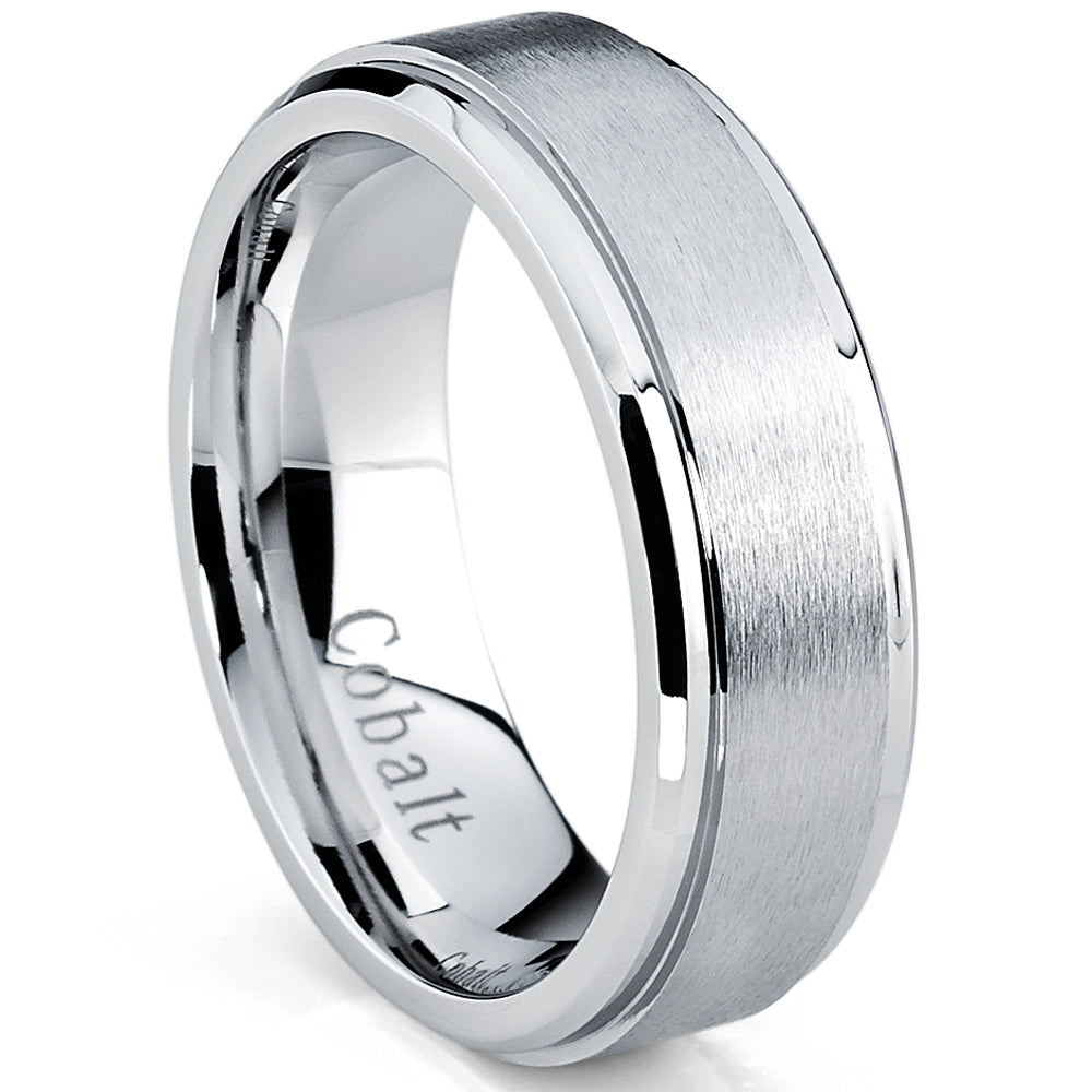 7MM Cobalt Chrome Men's Wedding Band Ring with Beveled Edges, Comfort Fit Sizes 7 to 12