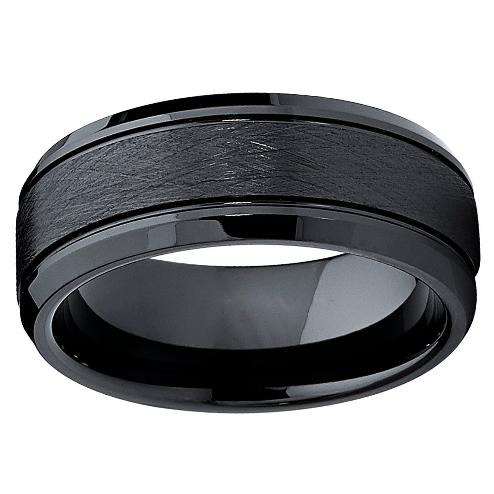 Men's Cobalt Wedding Band Engagement Ring Black Brushed 8MM Sizes