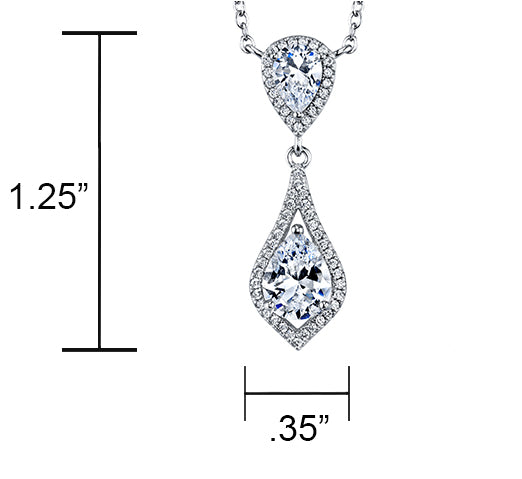 Women's Sterling Silver 925 Opera Charm Pendant Pear Cubic Zirconia  Necklace 16-18