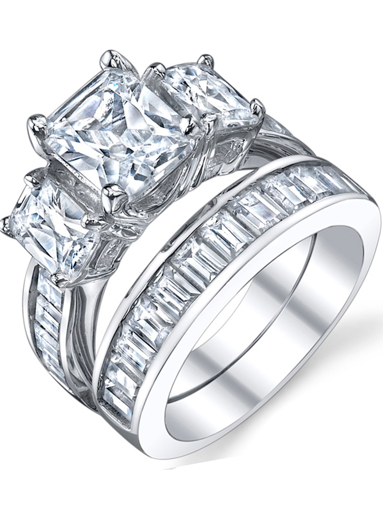 Oro Su Argento Sterling Twirl Filo Zirconia Cubica Mezza Eternity Finto 2