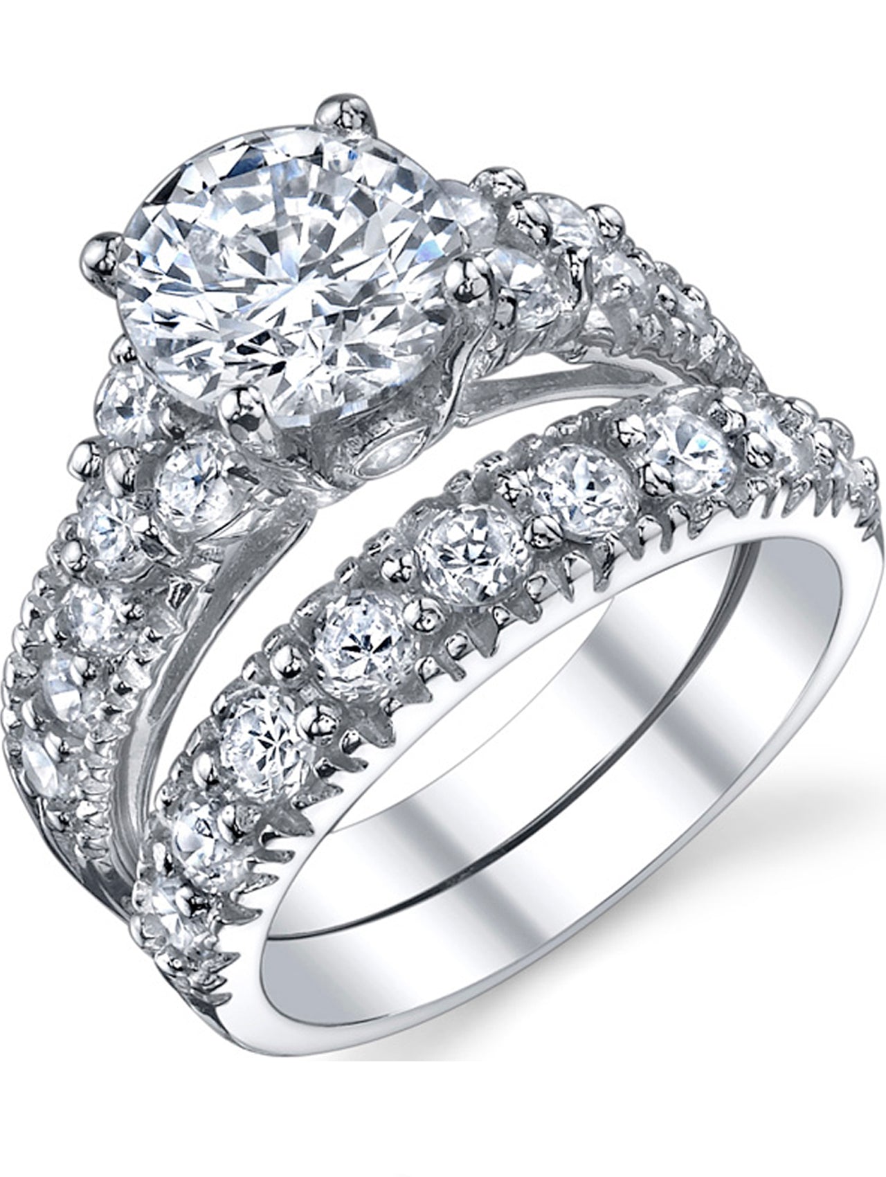 925 sterling セット…… Women's Sterling Silver 925 Engagement Bridal Ring Set Cubic