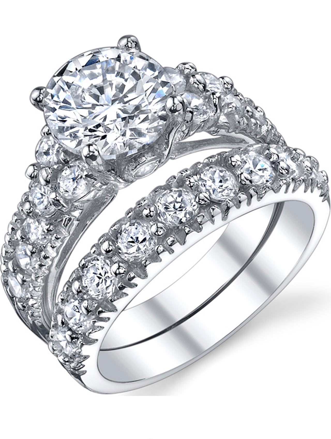 Women's Sterling Silver 925 Engagement Bridal Ring Set Cubic