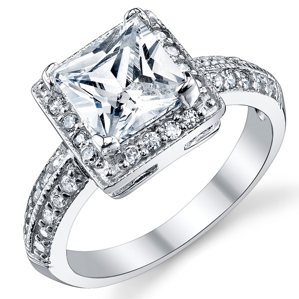 Women's 2 Carat Princess Cut Cubic Zirconia Sterling Silver 925 Wedding Engagement Ring Sizes 4-11