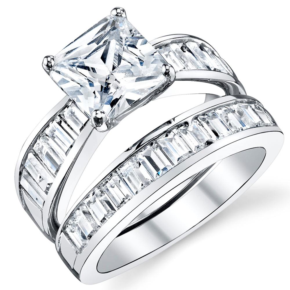 Women's 2.50Ct Princess Cut Sterling Silver .925 Engagement Ring Set Wedding Cubic Zirconia