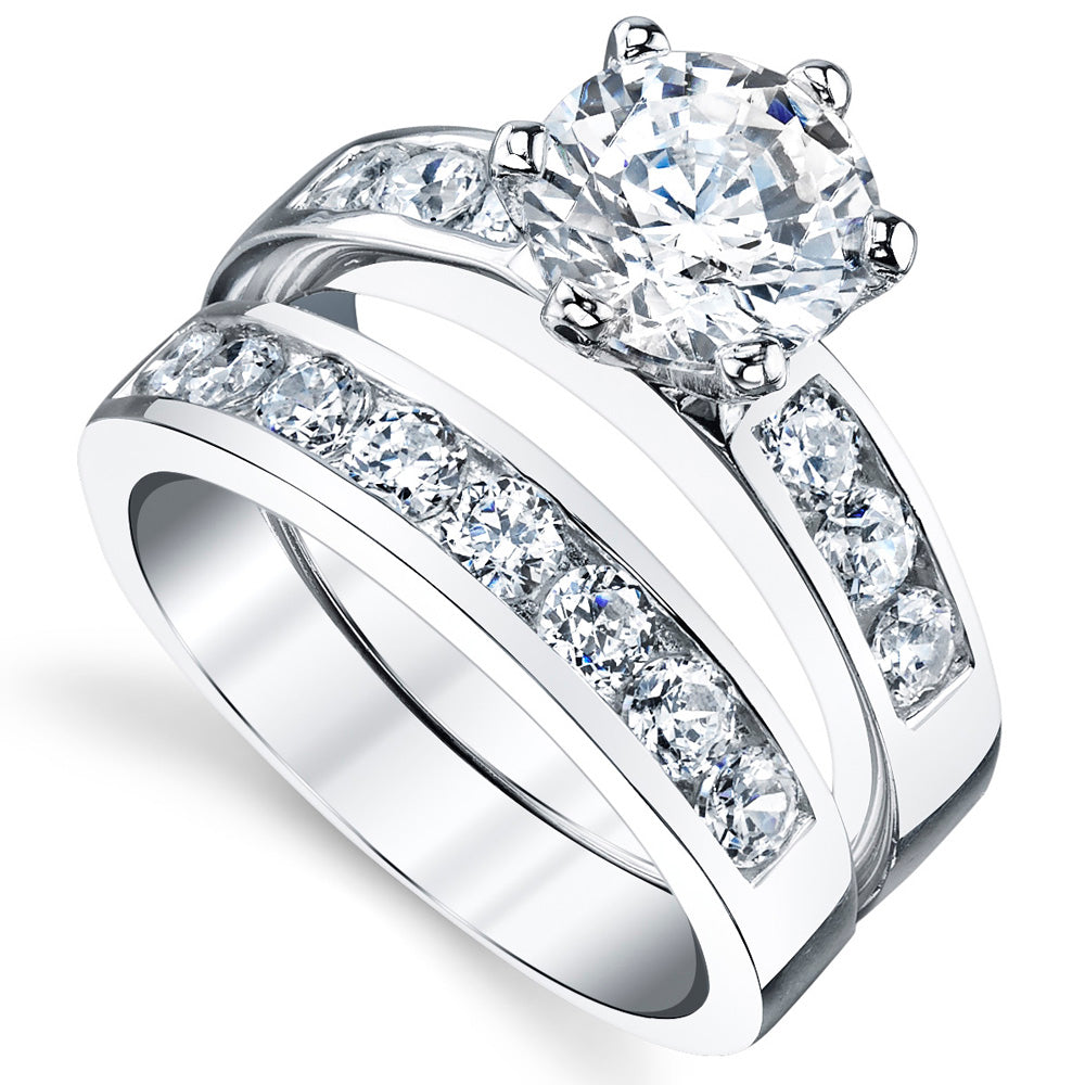 Women's Sterling Silver 925 Carat Engagement Ring Wedding Set