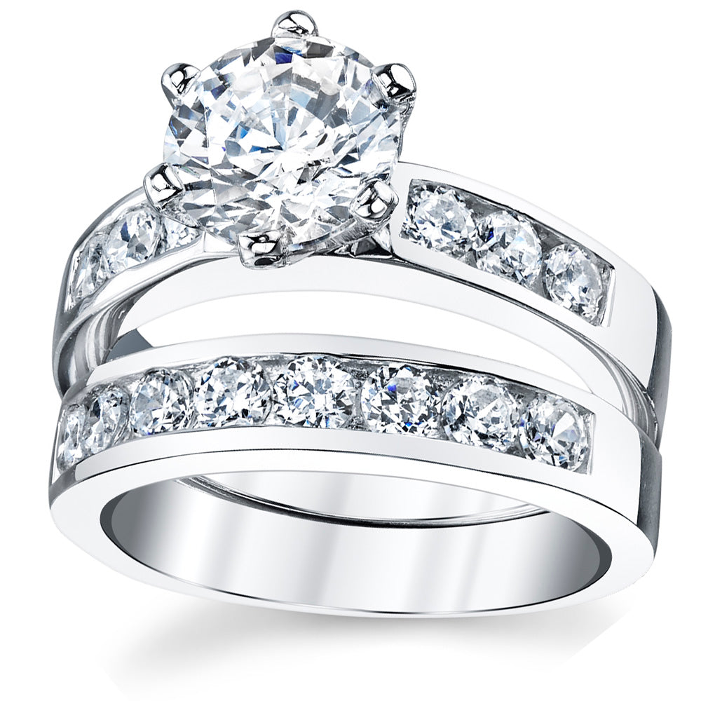 Women's Sterling Silver 925 2.00 Carat Engagement Ring Wedding Set 2-Pc  Cubic Zirconia