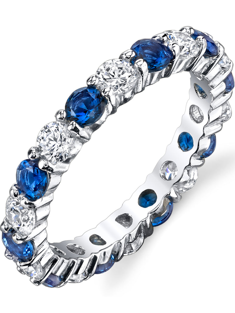 Women's Sterling Silver 925 Eternity Ring Engagement Wedding BSimulated Sapphire Blue Cubic Zirconia