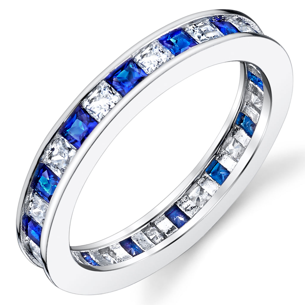Women's Sterling Silver 925 Eternity Ring Engagement Wedding Princess Cut Simulated Sapphire Cubic Zirconia