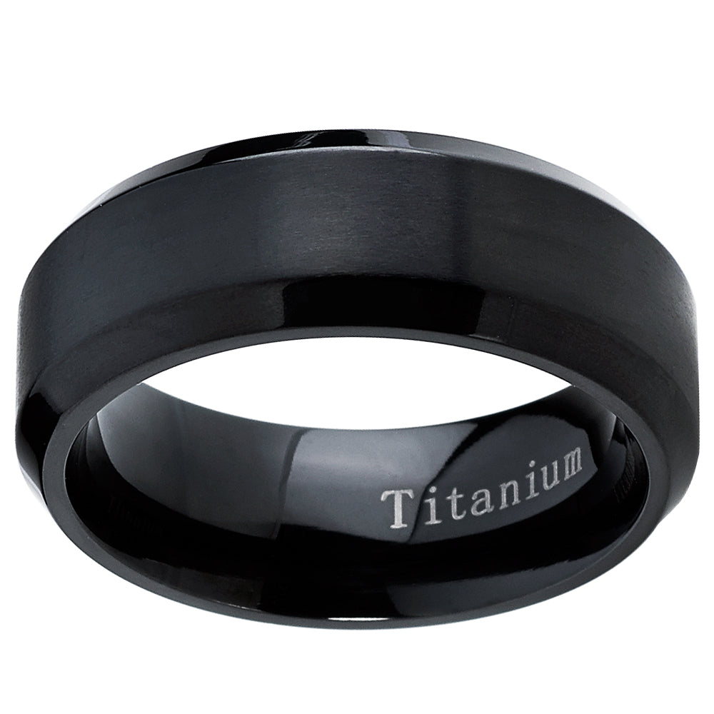 Black Titanium Ring Men's Brushed Wedding Band, Comfort Fit, 8mm