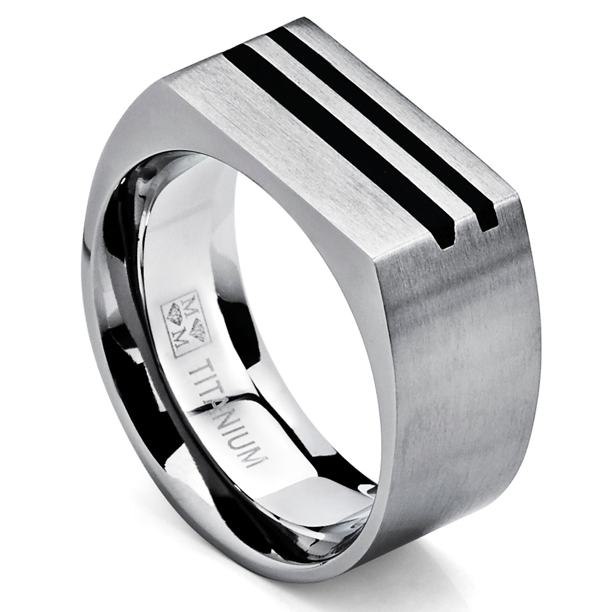 Men's Bold Titanium Pinky Ring Bands with Resin Inlay, Brushed