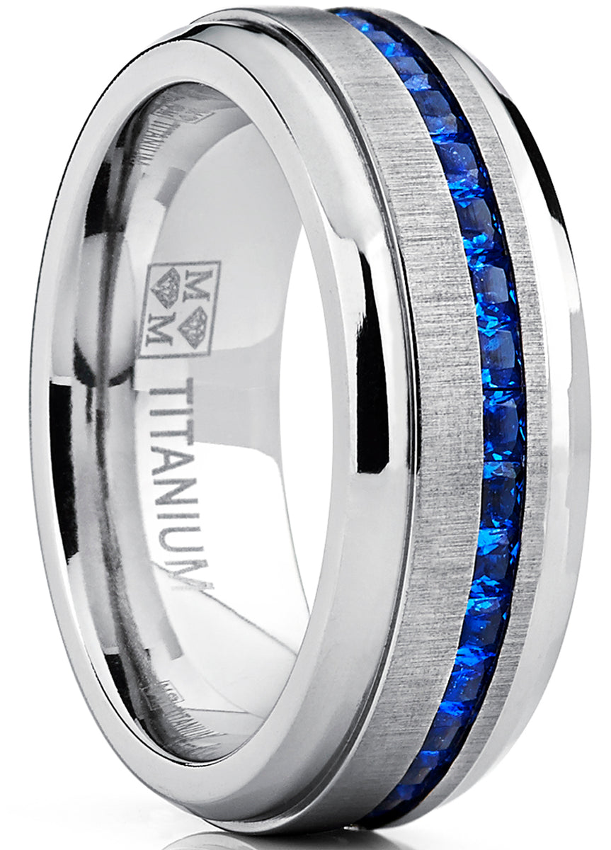 Fashion Month Stainless Steel Silver Blue Ring - 6mm Matte Finish Band For Men & Women, Size 8, Wedding Engagement Style