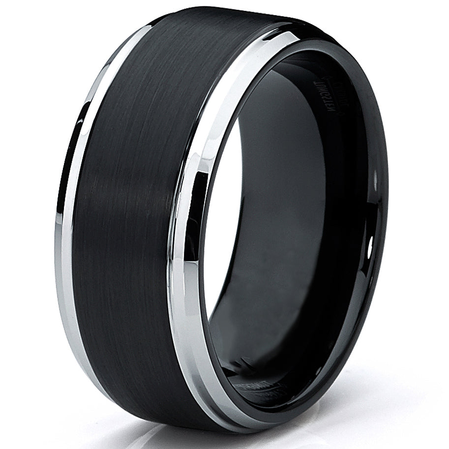 Men's Two-Tone Tungsten Ring Black Brushed Wedding Band 9MM Sizes