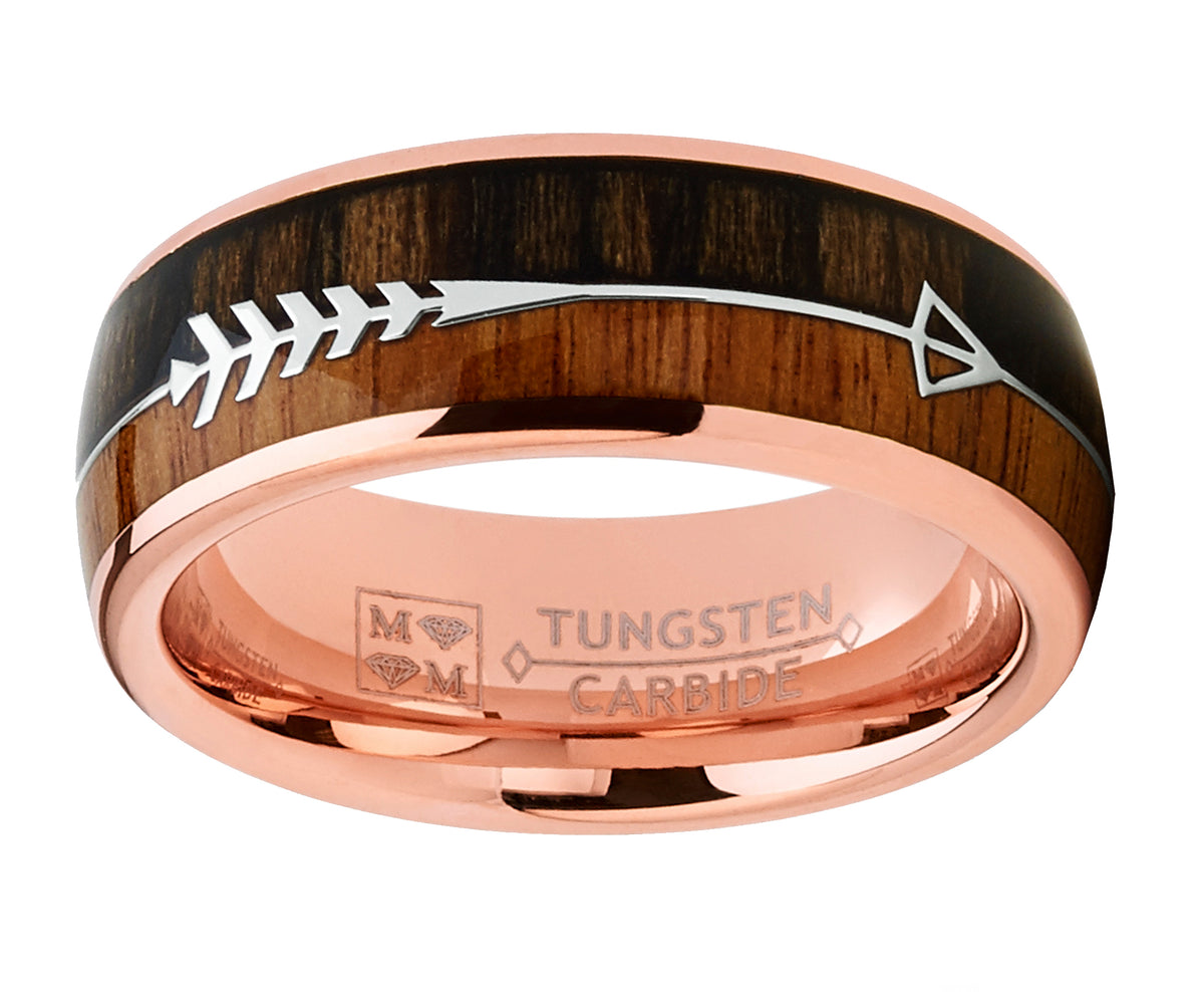 Metal Masters Men's Tungsten Carbide Wedding Band - 8mm Black & Rose Gold Faceted Ring