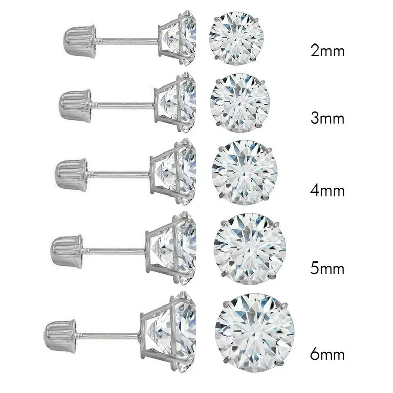 925 Sterling Silver Rhodium Plated Earring Stud Casting Round Prong Setting  Black Zircon