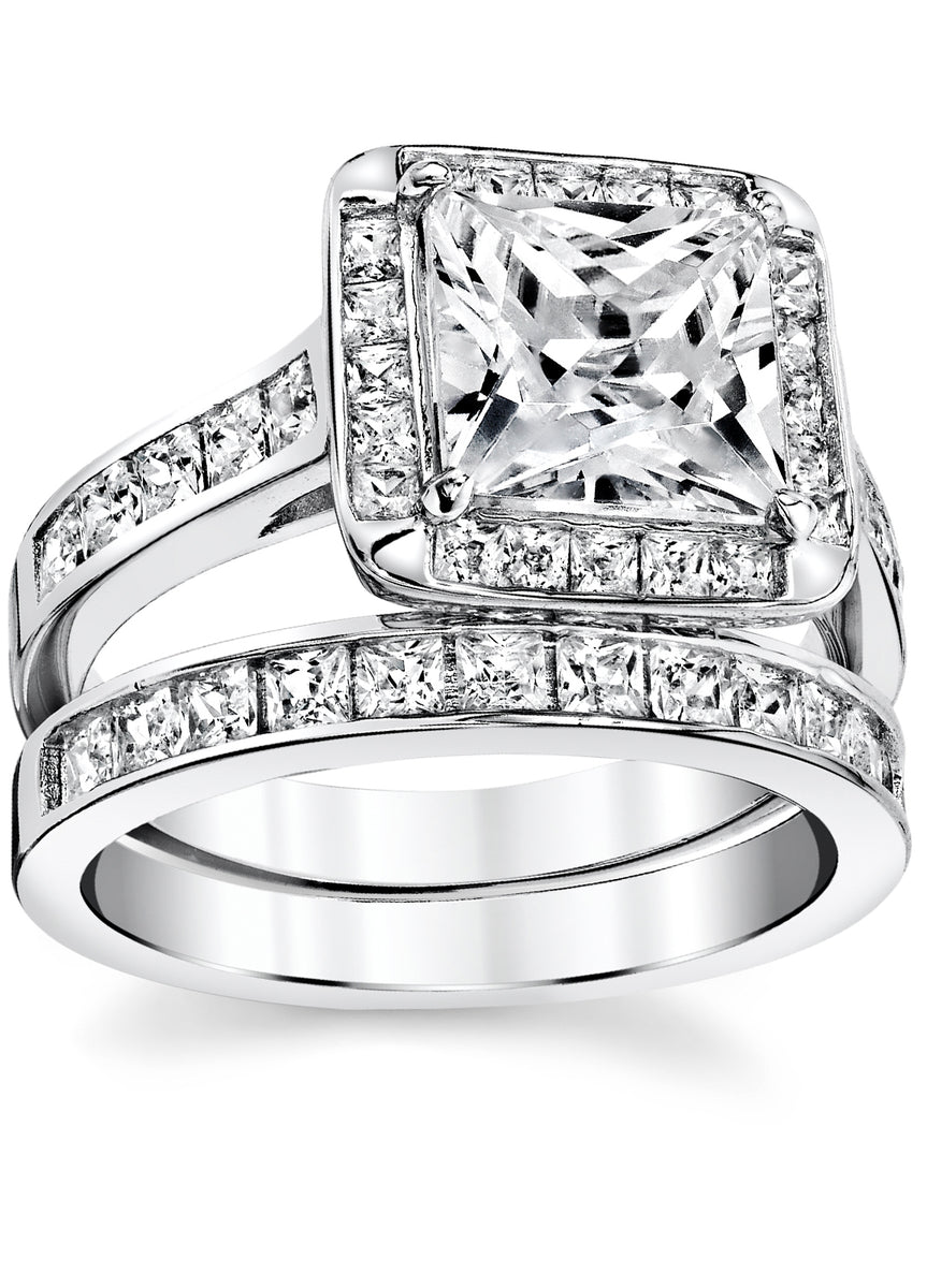 Women's Sterling Silver 925 Bridal Set Engagement Ring 2.5Ct Cubic