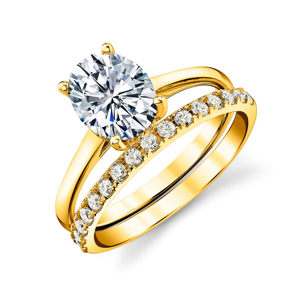 2.5 Carat Oval Under Halo Moissanite Bridal Set Engagement Wedding Ring 18K Yellow Gold over Silver