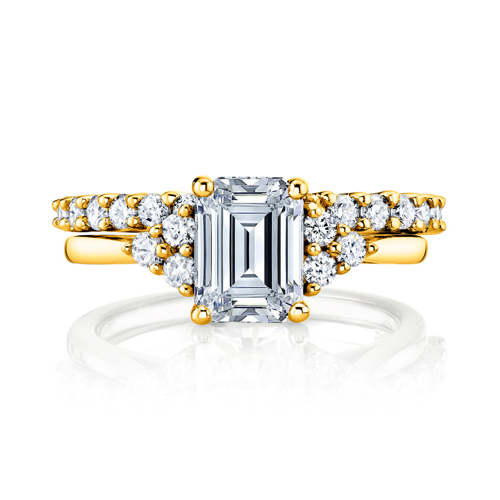 2.75Ct. Emerald Cut Moissanite Victorian Bridal Set Engagement Ring Wedding Band 18K Yellow Gold over Silver