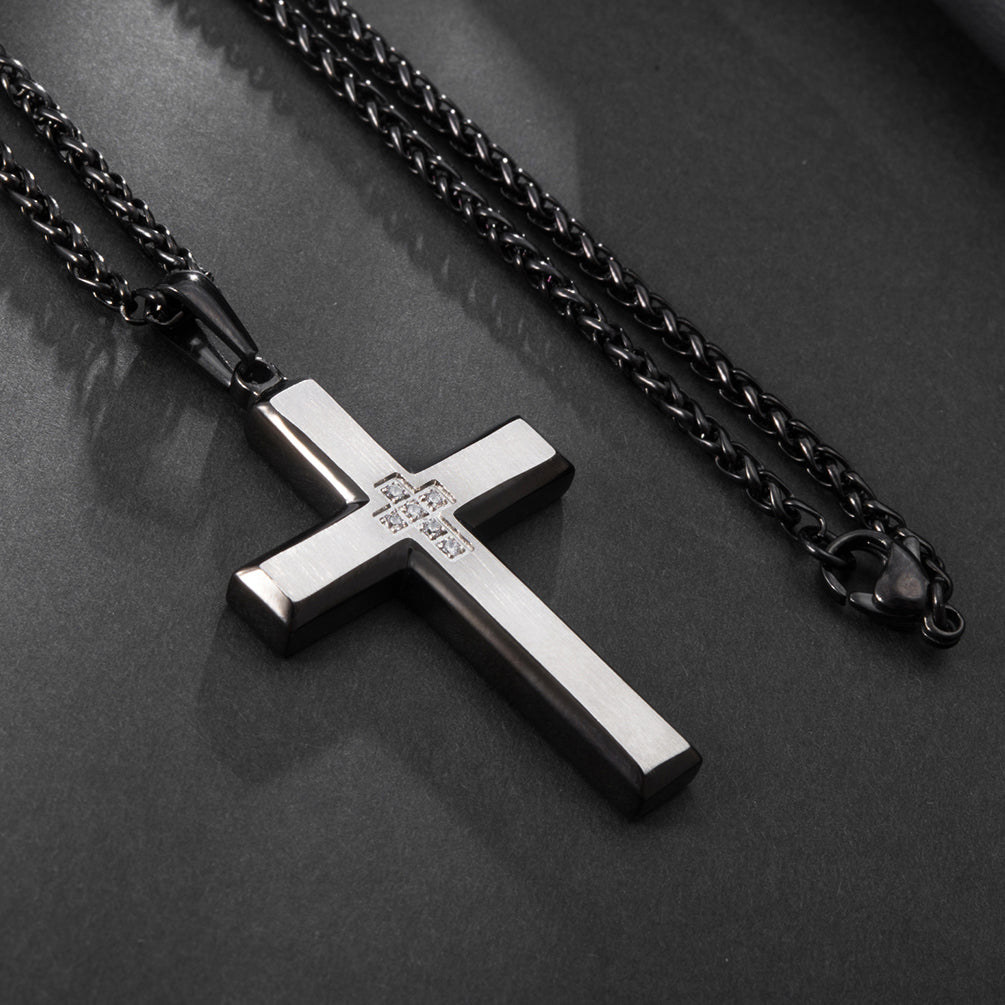 Metal Masters Co. Real Santos Wood Cross Necklace Pendant Black 24 Stainless Steel Chain