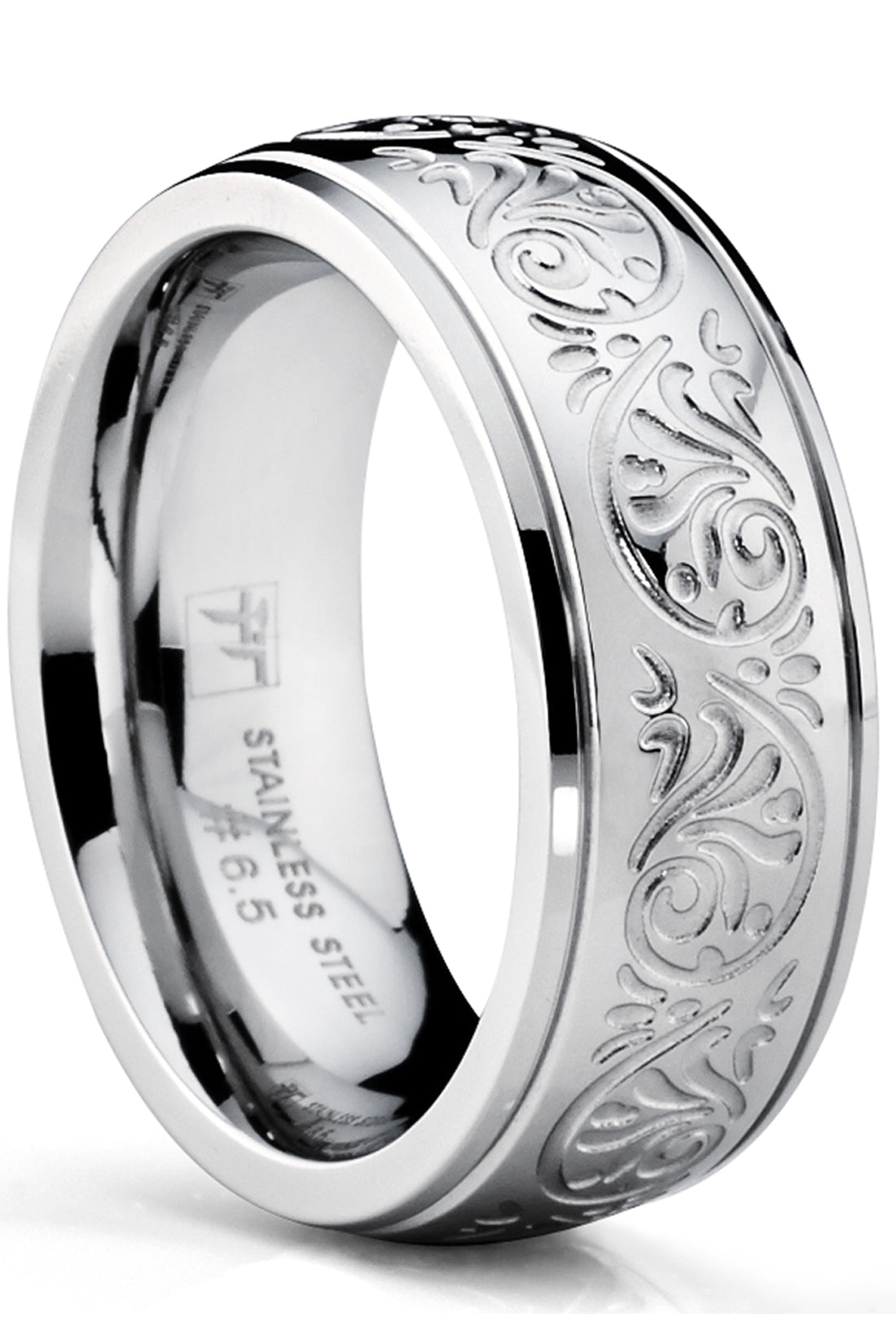 Women's 7MM Stainless Steel Ring Engraved Florentine Design Sizes