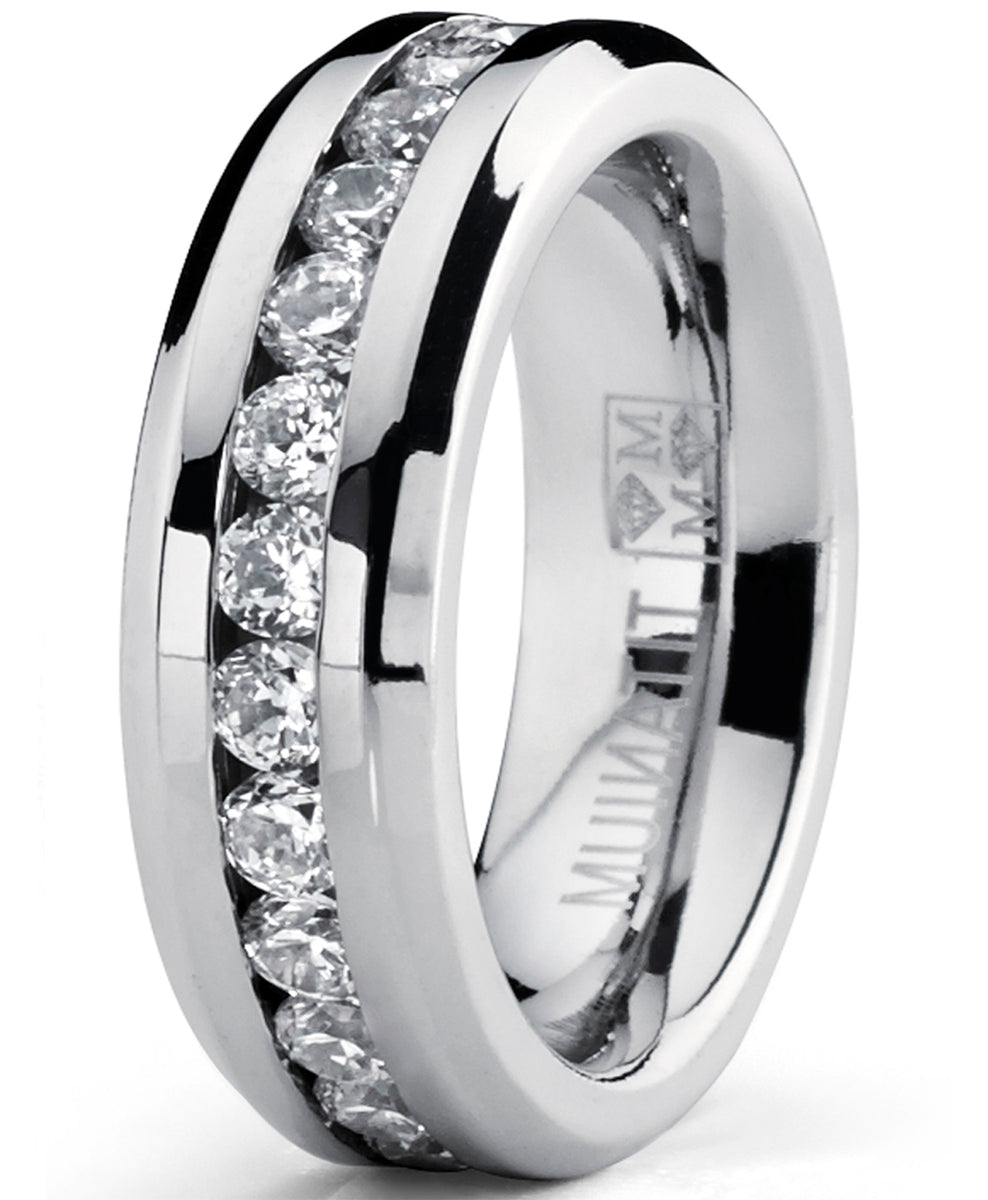 Anniversary Rings For Women TIGRADE 2mm Sterling Silver Wedding Band, Cubic Zirconia Full Eternity Anniversary Bands For Women