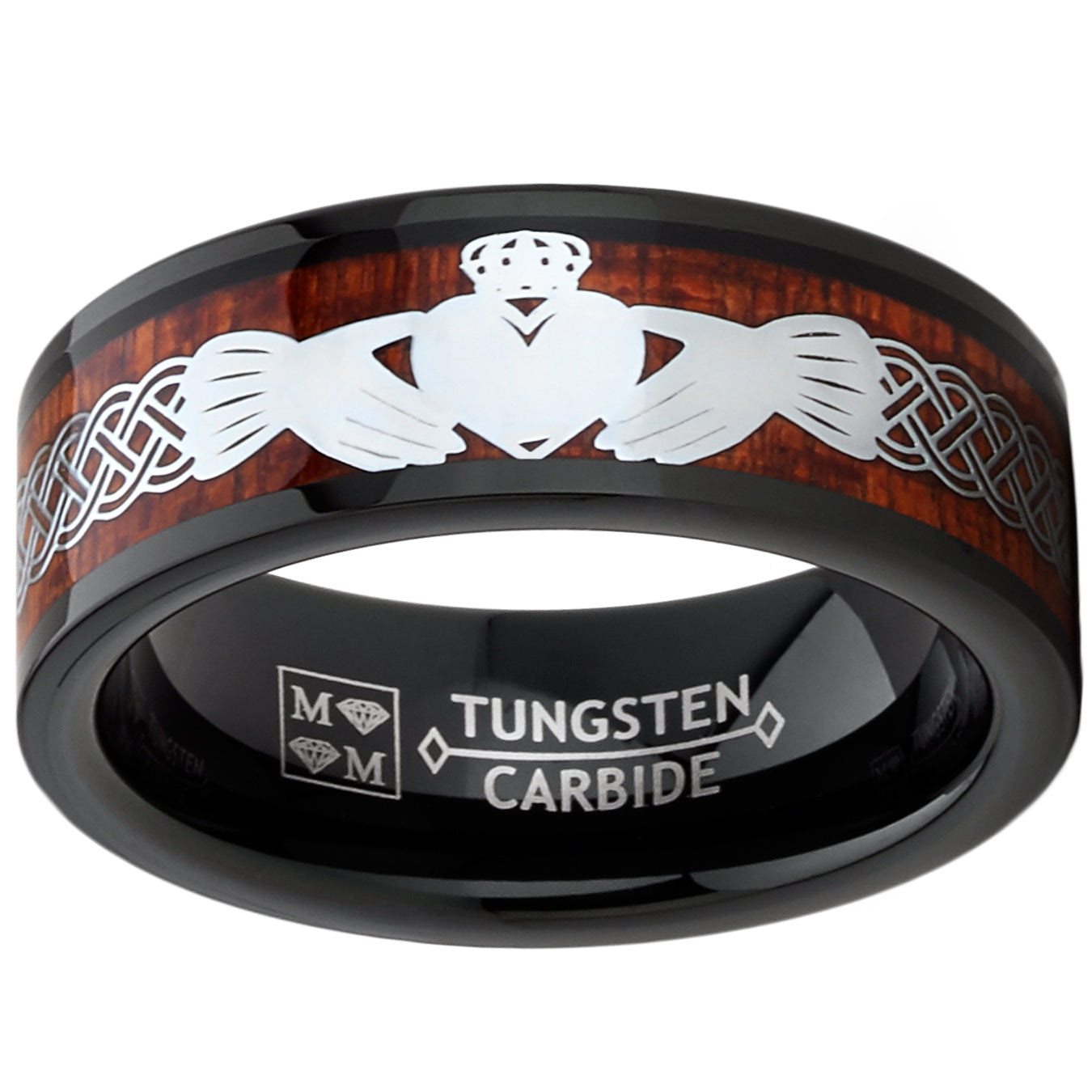 TIONEER Tungsten Carbide Irish Claddagh Celtic Knot Wedding Band – 8MM, Polished Finish, Free Engraving