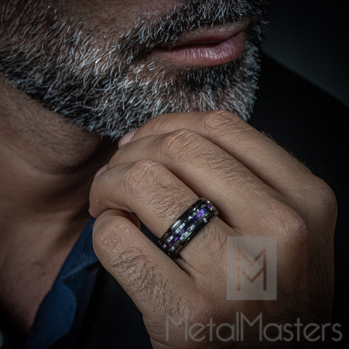 Mens Carbon Fiber Tungsten Carbide Ring Purple Wood Wedding Band