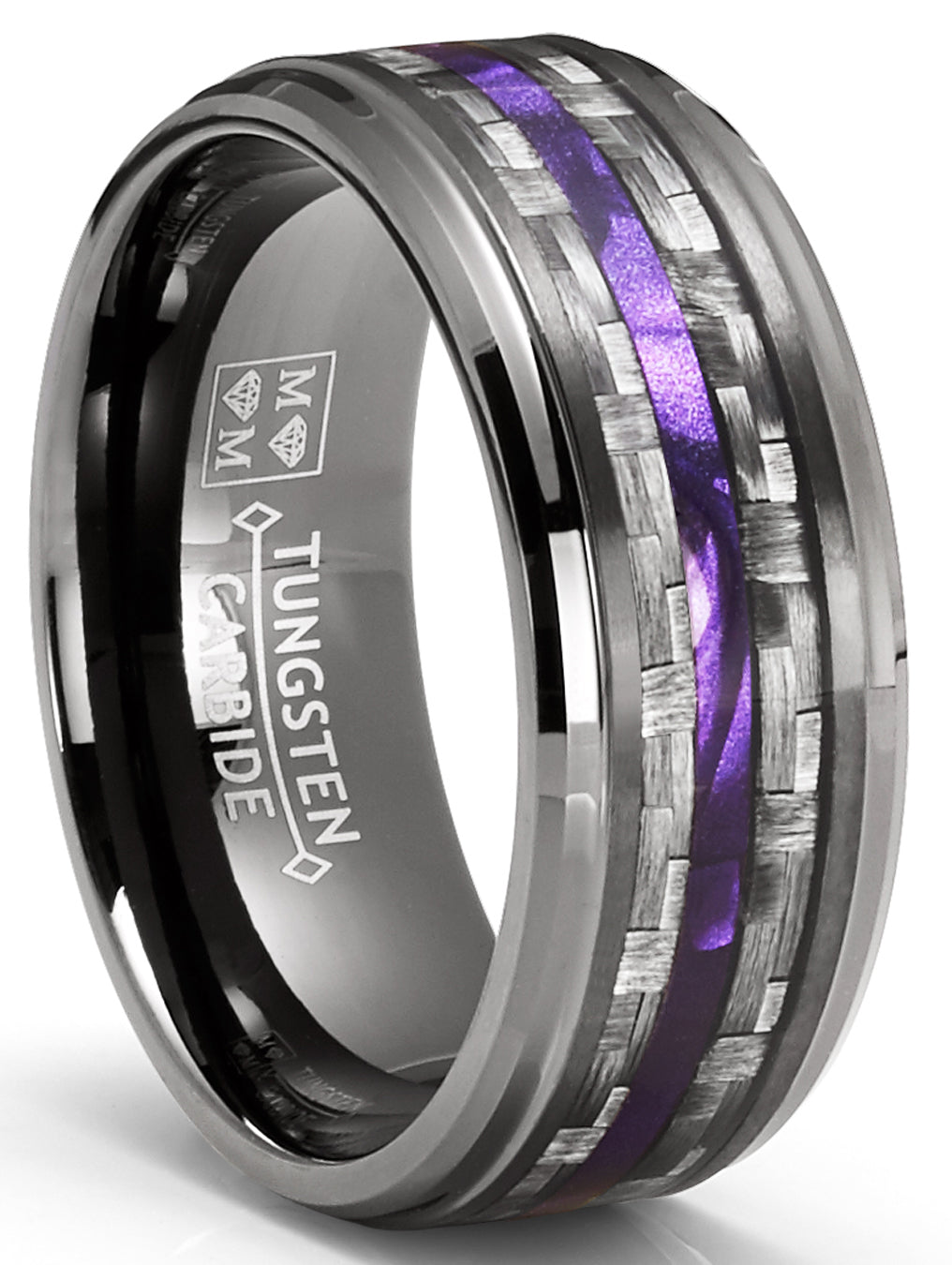 Mens Carbon Fiber Tungsten Carbide Ring Purple Wood Wedding Band