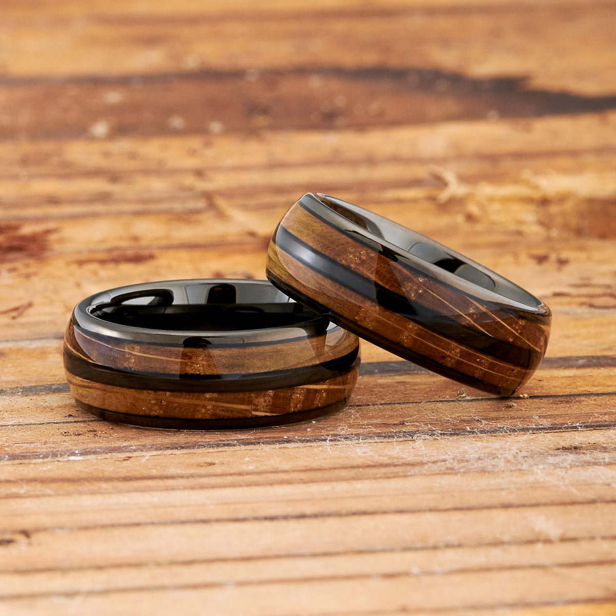 Wood Mens Wedding Band Gunmetal Gunmetal Tungsten Ring, Brushed