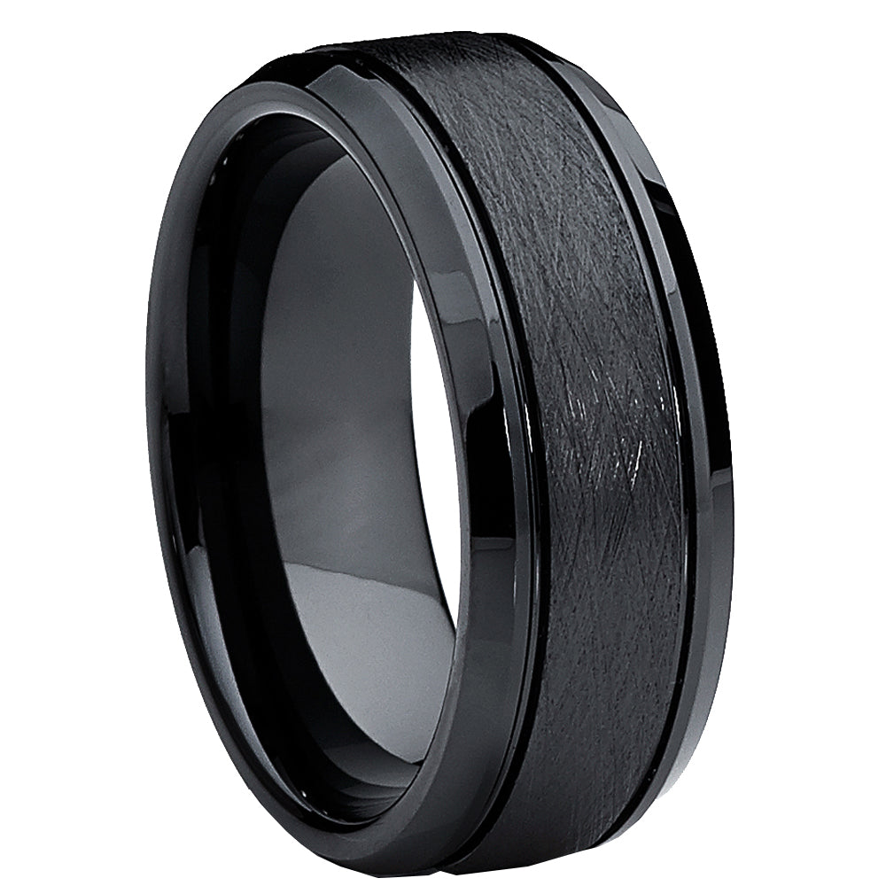 8MM Black Ceramic Men's Textured Ring Wedding Band, Comfort Fit Size 10