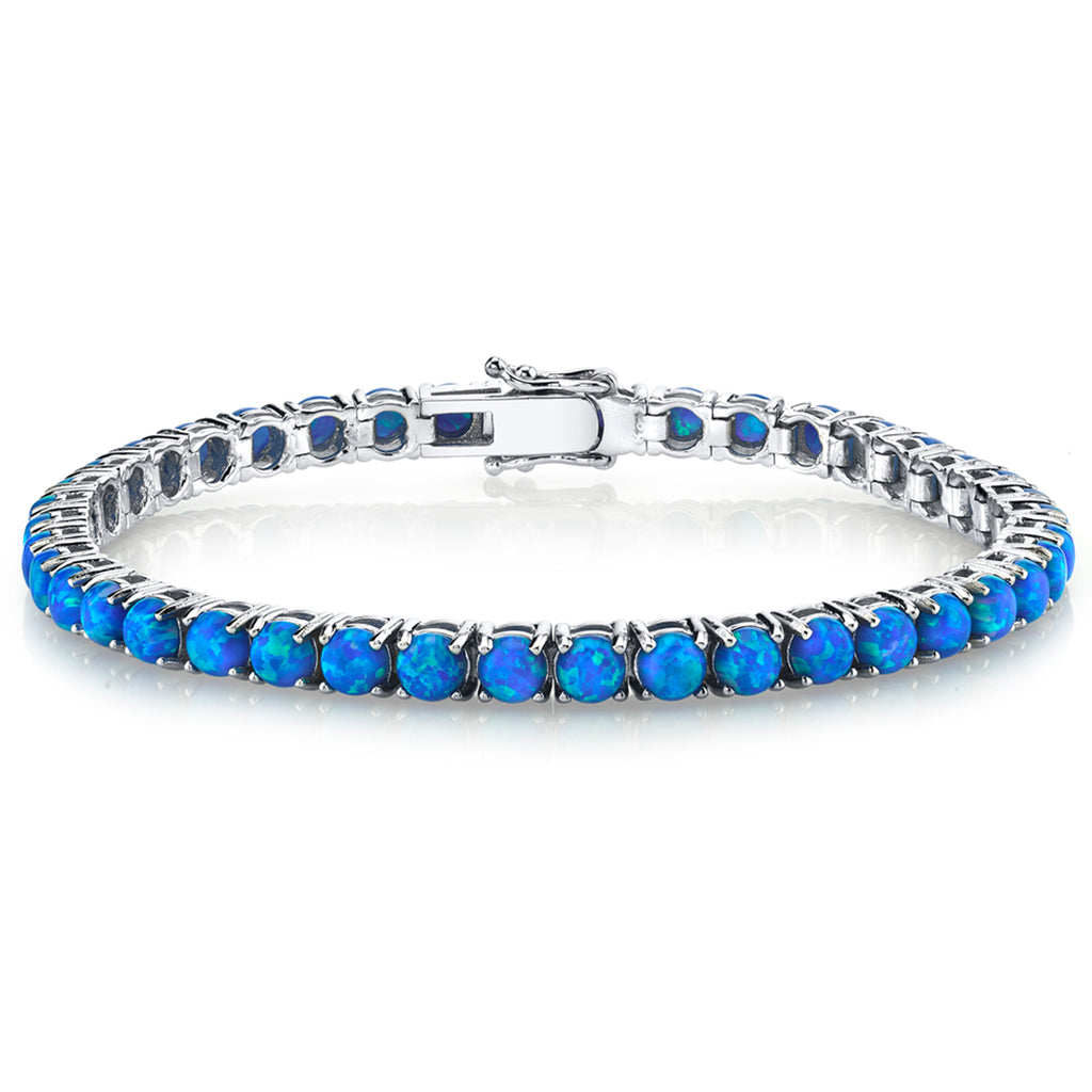 Sterling Silver 925 Blue Opal Eternity Tennis Bracelet 7.5TCW 4mm 7.25"