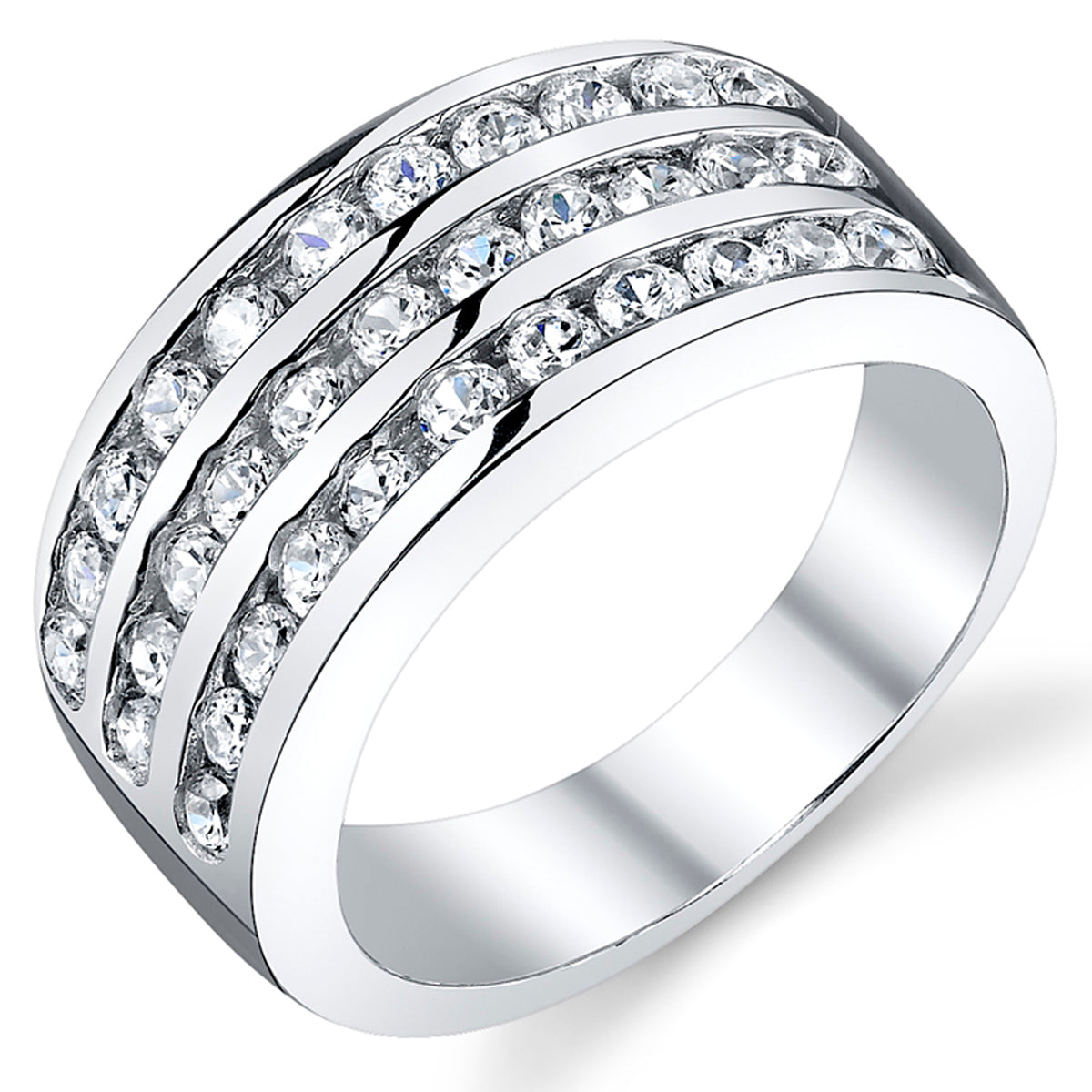 Men's Cubic Zirconia Wedding Band Ring Sterling Silver 10MM Sizes 7 to 12 -  Silver / 7