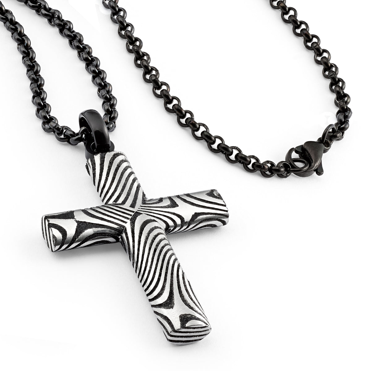 Metal Masters Co. Black Stainless Steel Cross Pendant, Real Santos Wood  Free Necklace 24 Round Box Chain