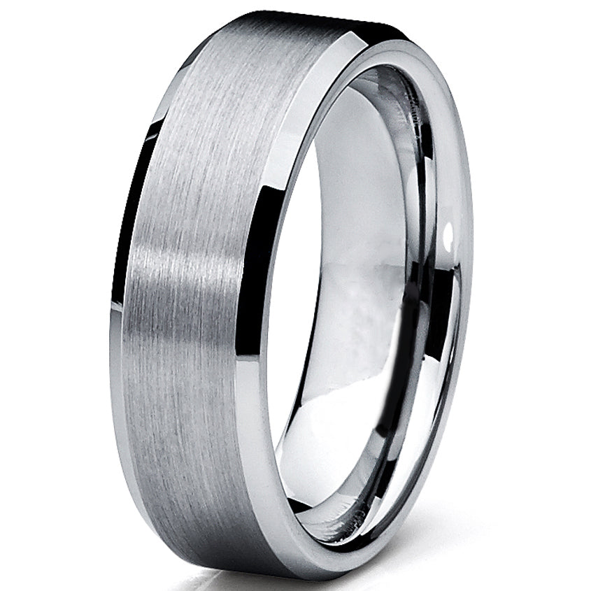 4mm, 6mm or 8mm Silver Thread-like Inlay Tungsten Unisex Ring