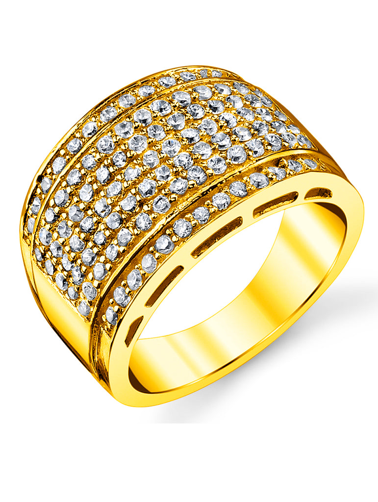 Men's 14K Gold over Sterling Silver 925 Micro-Pave Wedding Band Ring CZ 13.5MM