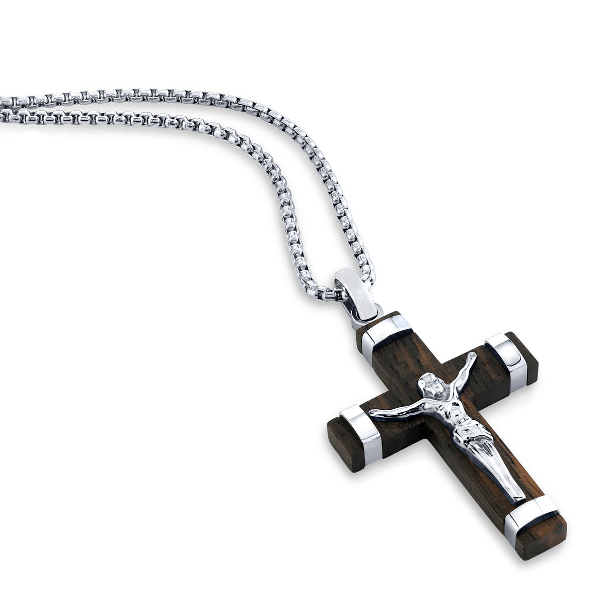 Stainless Steel inlay Bubinga Wood Cross Pendant w/ Chain – The