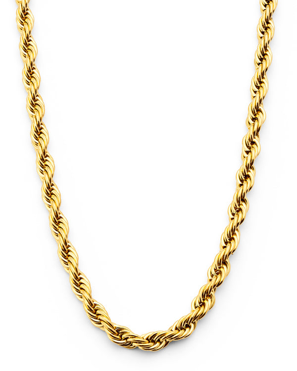 14K Goldtone Stainless Steel Rope Chain Necklace 24" 4MM Lobster Lock
