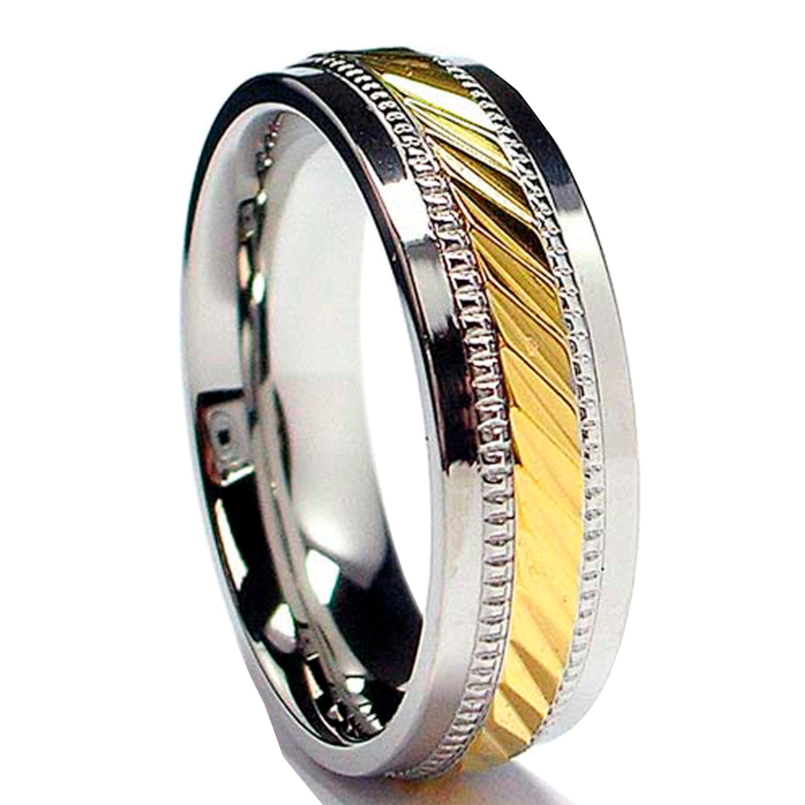 Pure Luxe Jewelry Men's Gold Plated Stainless Steel Wedding Ring With Cubic Zirconia - Sizes 7-13-1155887