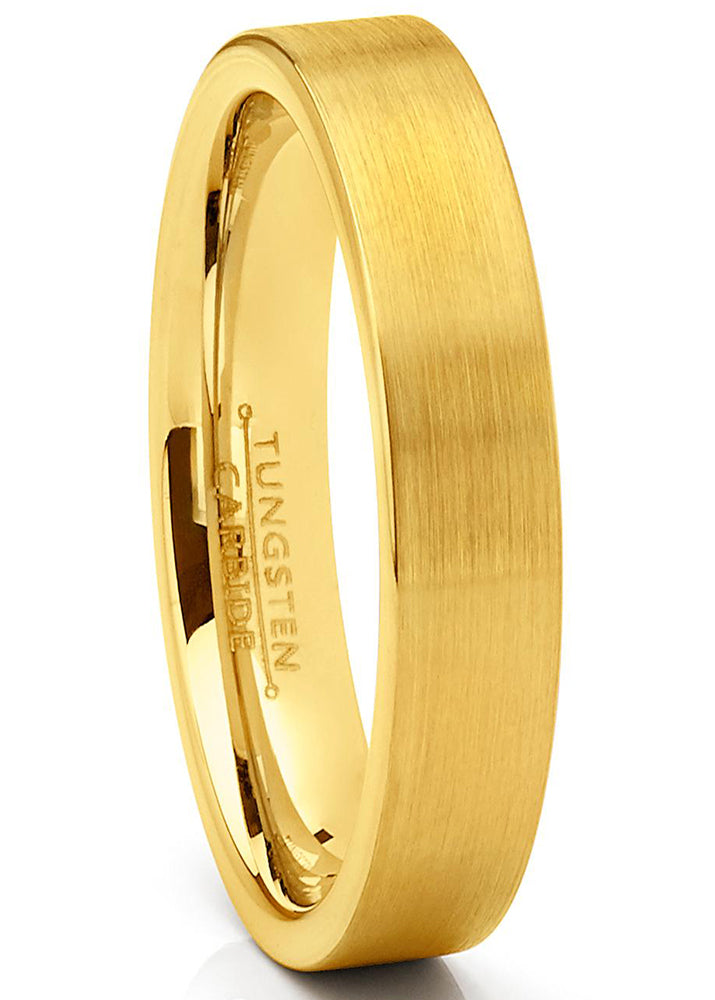 Yellow Gold Tungsten Ring, 4mm Yellow Gold, Tungsten Carbide Ring,  Anniversary Ring, 18k Yellow Gold, Dome, Men & Women, Comfort Fit