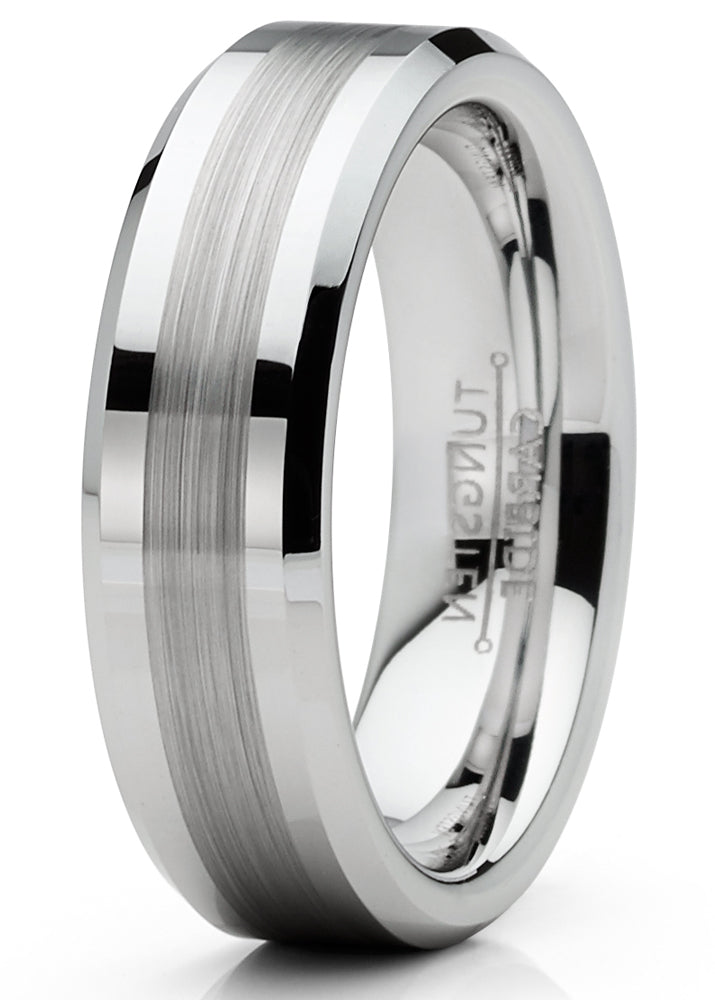 Mens Tungsten Ring Brushed Wedding Band Silvertone Comfort-fit 6MM 8MM
