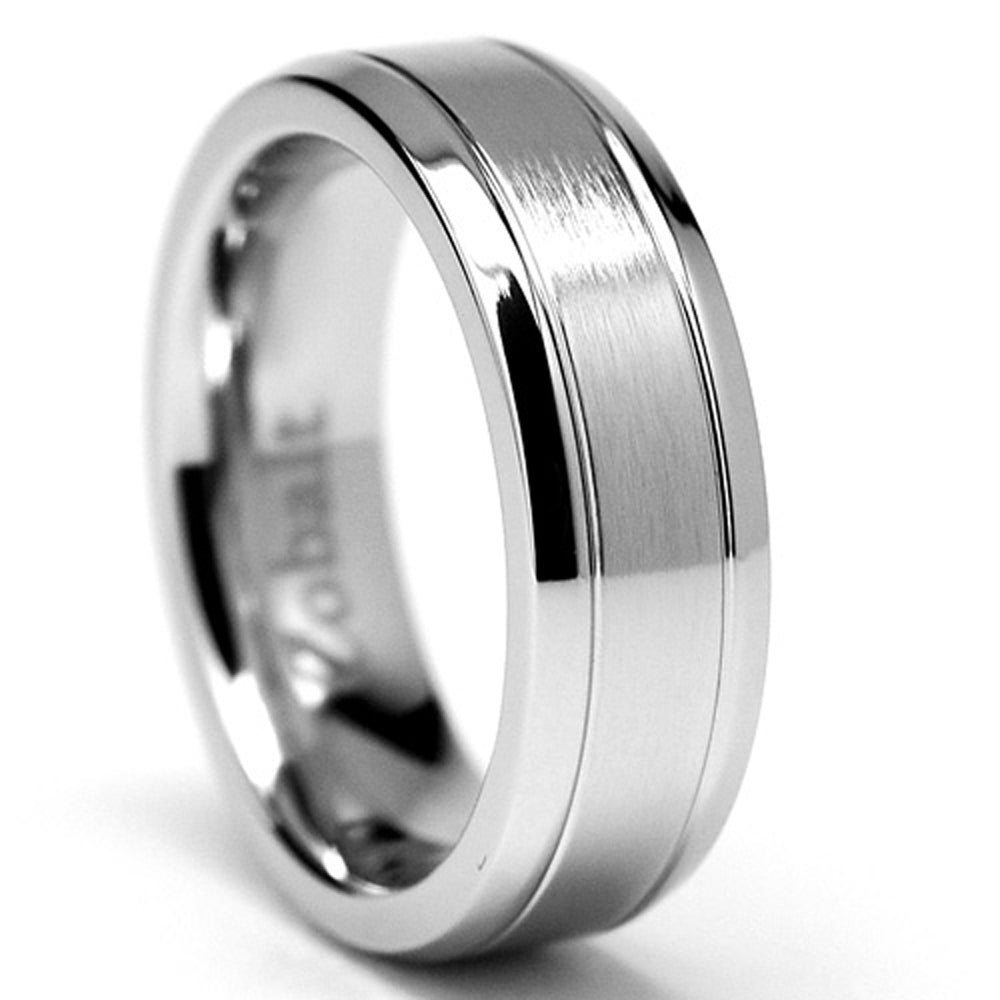 7MM Grooved High Polish Matte Finish Men's Cobalt Chrome Ring Wedding Band Sizes 6 to 12