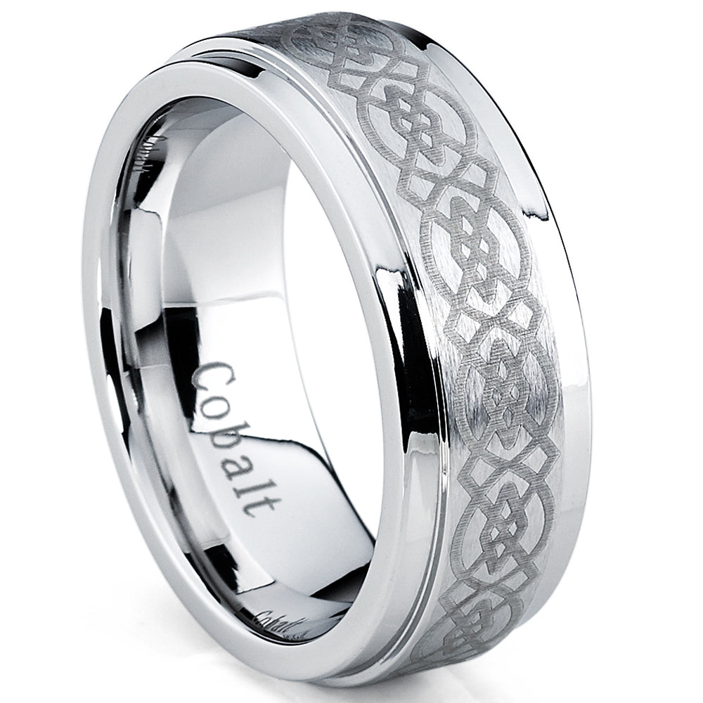 Cobalt Chrome Men's Brushed Celtic Wedding Band Ring, Comfort Fit 8mm
