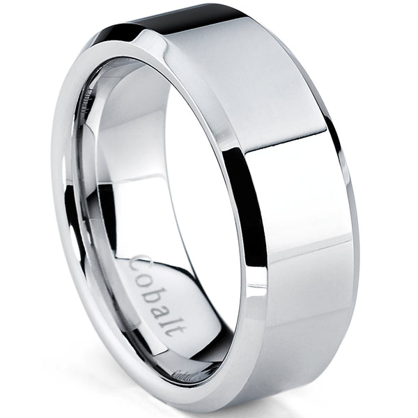 Cobalt Chrome Men's High Polish Wedding Band Ring, Comfort Fit 8mm, Sizes 7 to 12