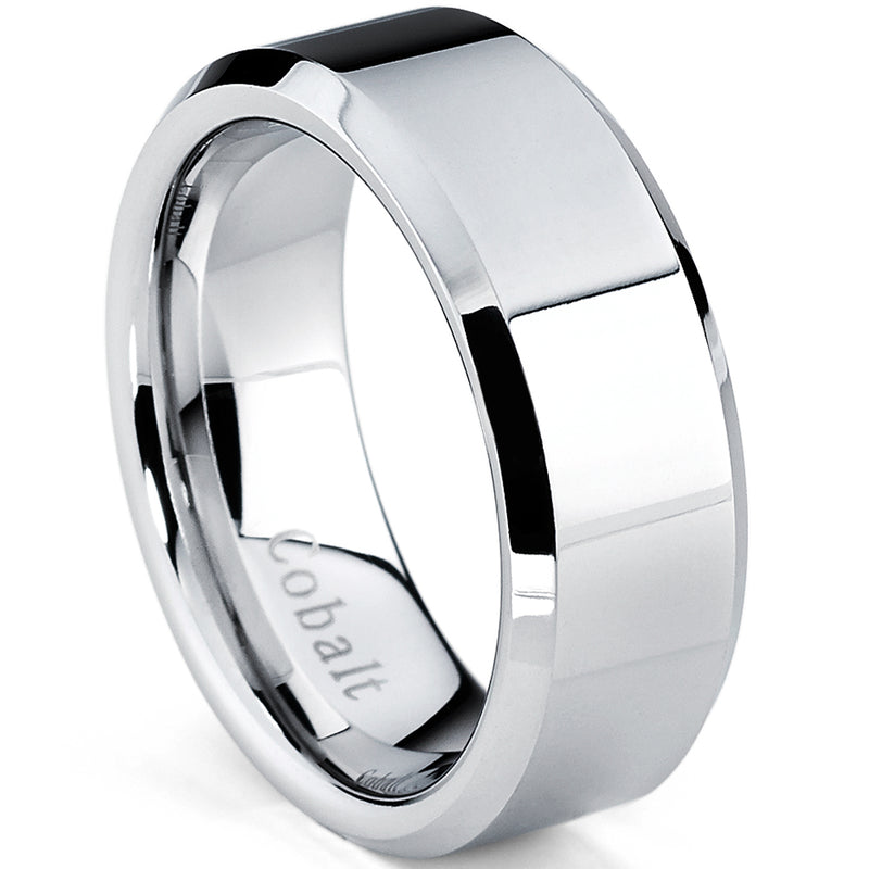 Cobalt Chrome Men's High Polish Wedding Band Ring, Comfort Fit 8mm