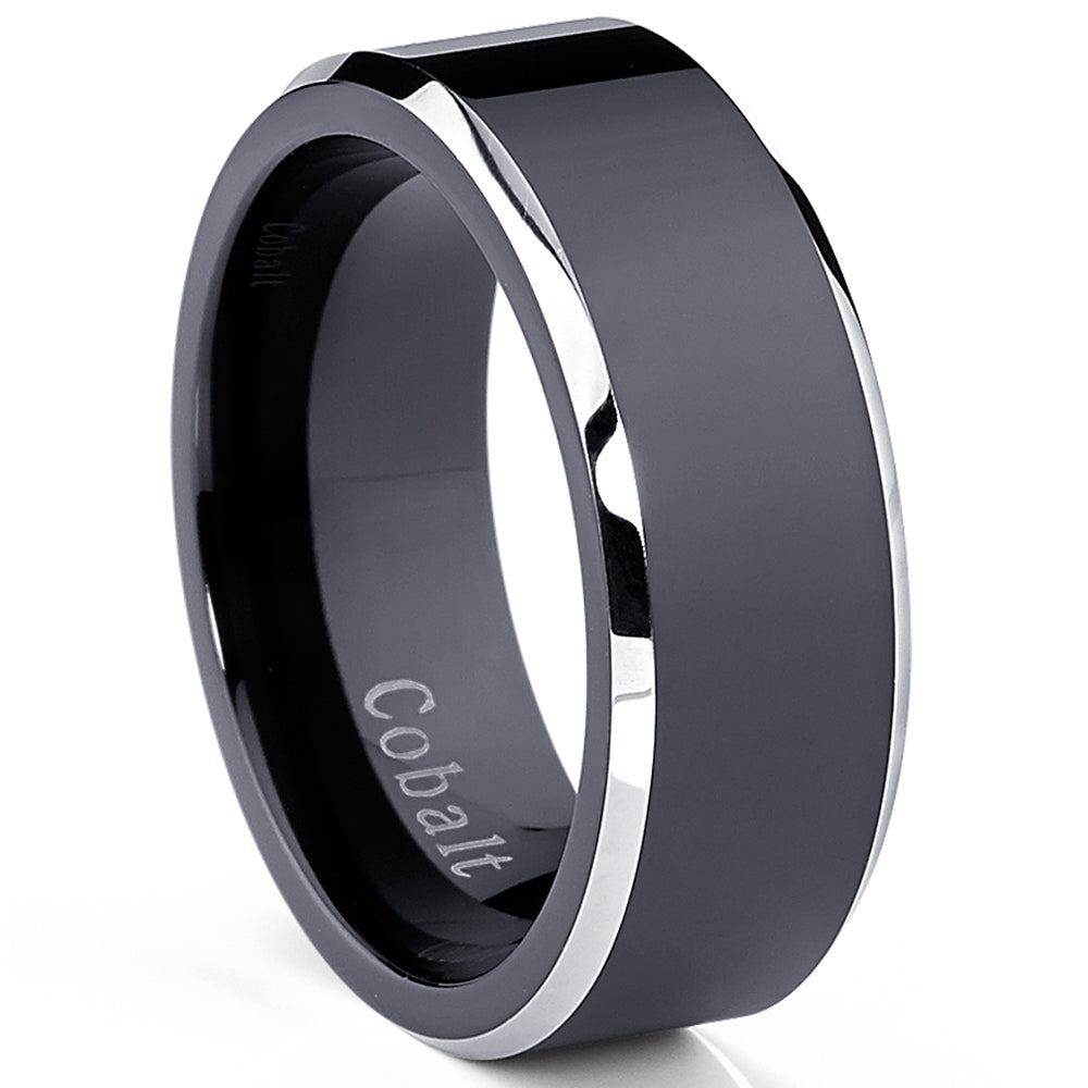 Men's Two-Tone Black Cobalt Wedding Band Engagement Ring Comfort-Fit 8MM