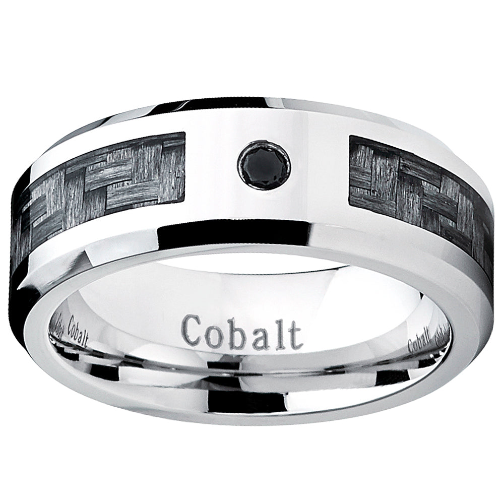 Cobalt Men's Wedding Band Ring with Gray Carbon Fiber Inlay and