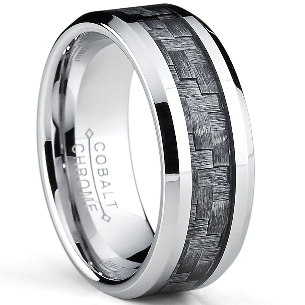 High Polish Cobalt Men's Wedding Band Engagement Ring W/ Gray