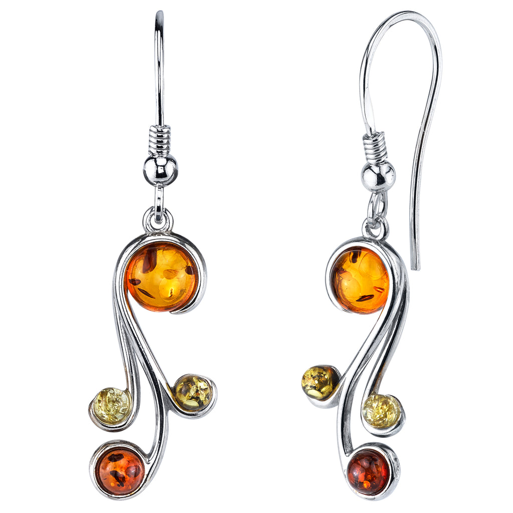 Sterling Silver Baltic Amber Spiral Drop Dangle Earrings Multi-color