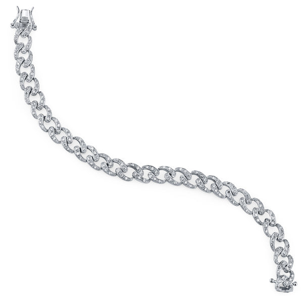 Sterling Silver .925 Curb Link Style Tennis Bracelet Round-Cut Cubic Zirconia 7"