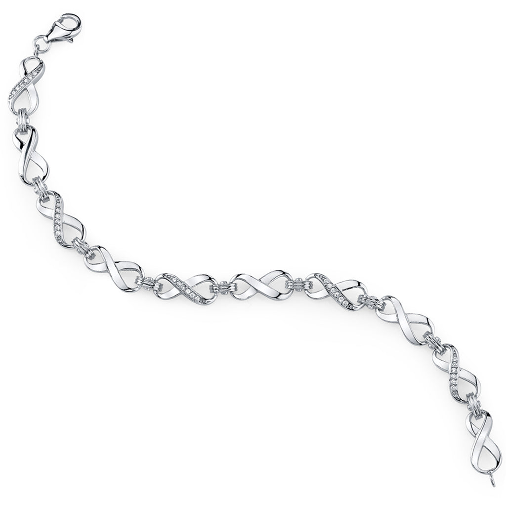 Sterling Silver 925 Figure 8 Infinity Tennis Bracelet Round Cubic Zirconia 7"