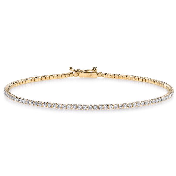 Goldtone Plated Sterling Silver and Round-Cut Cubic Zirconia Eternity Tennis Bracelet, 1.65 TCW 2mm 7.5"